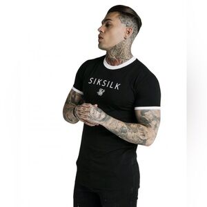 SikSilk Straight Hem Gym T-Shirt Tee Black & White Men's Size XS Short Sleeve